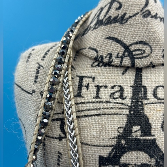 Boho Beaded Necklace, Designer Leather Jewelry, Modern Bohemian Choker - Picture 11 of 15